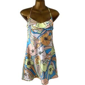 Zara Sz S Satiny Mini Slip Dress Floral Retro 70's Strappy